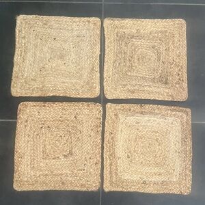 Set Of 4 Jute Braided Woven 13” Square Natural Placemats EUC Jute Woven Mat